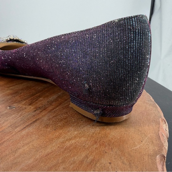 Manolo Blahnik Hangisi Flat blue glitter FMC ballerina 37.5 7.5 - Picture 8 of 13